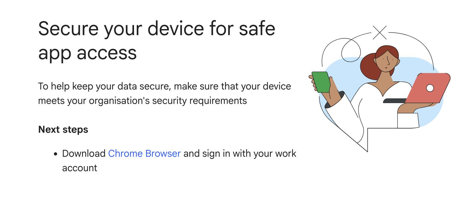 A google workspace page with the following text Icon indicating that the user may soon lose their access to their account and that they must install Chrome